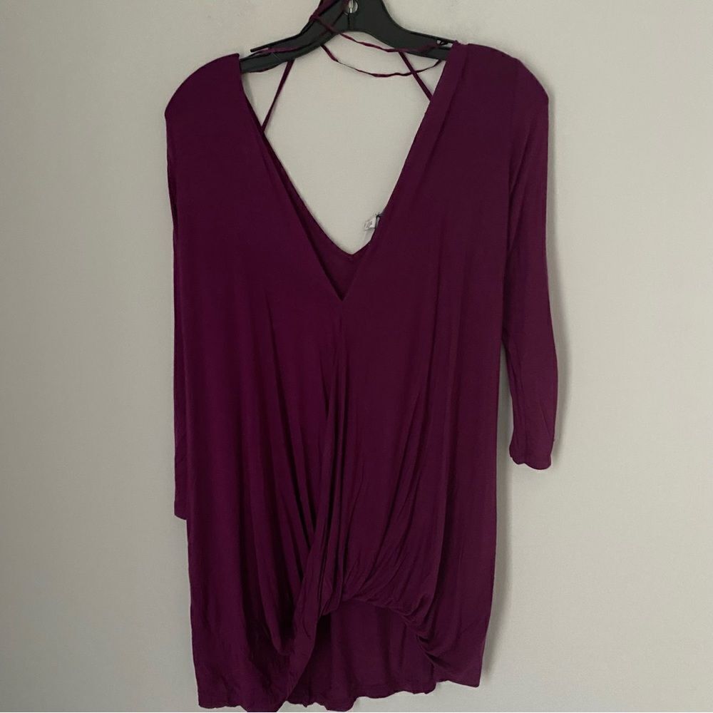All at Once Women’s Long Sleeve Deep V Neck Draped Front Purple size M Blouse